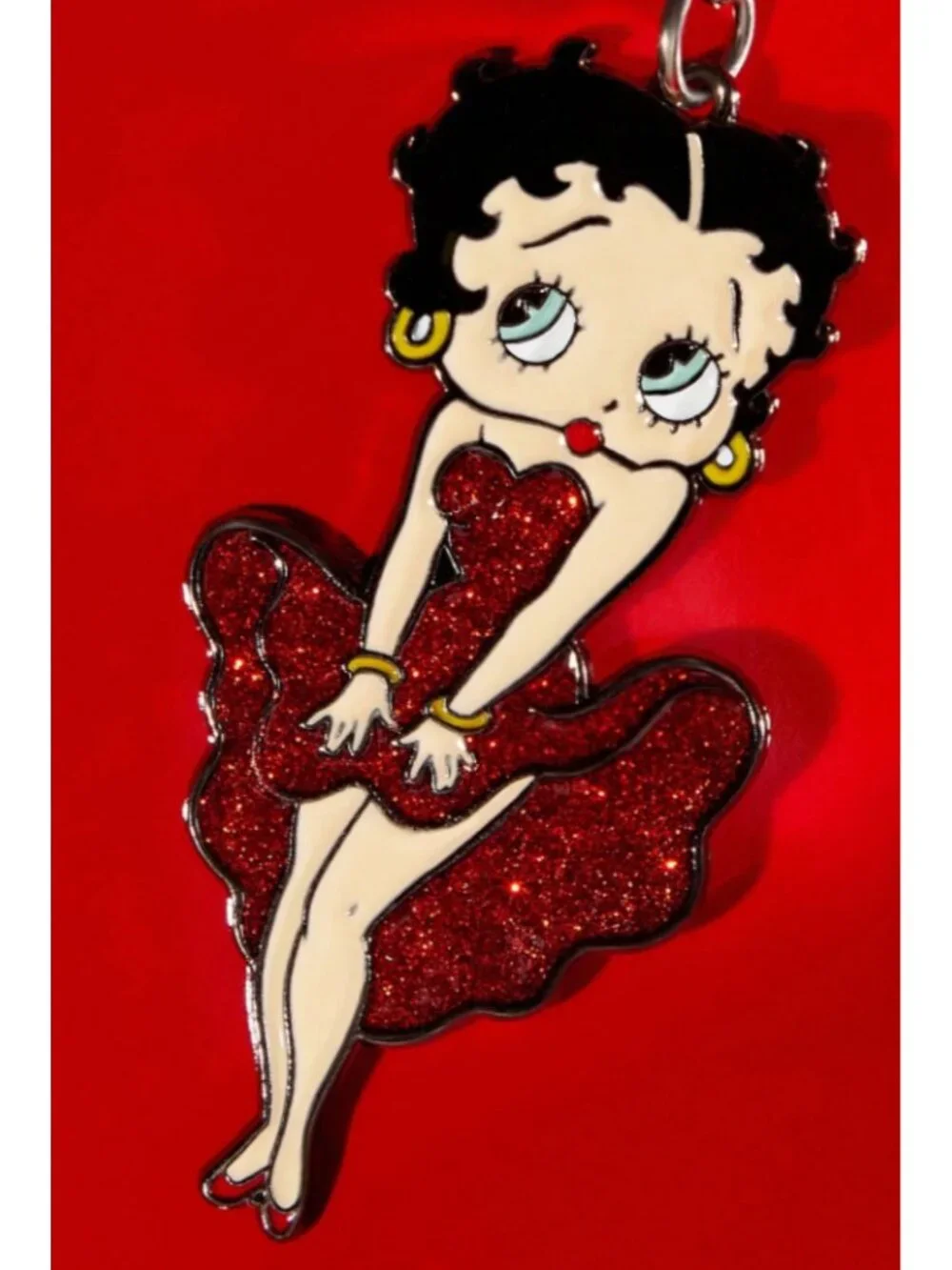 Betty Boop Rhinestone Heart Beaded Keychain Purse Charm Red Lip Bag Accessory